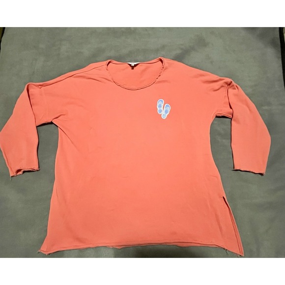 crown & ivy Tops - Women's Crown And Ivy‎ Coral Sweatshirt Sun Sand Flip Flops Top 1X